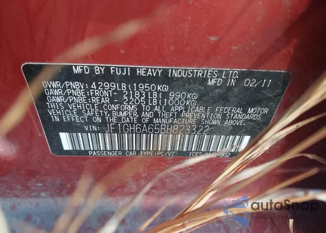 2011 Subaru Impreza 2.5I z USA, uszkodzony, nr VIN JF1GH6A65BH823322